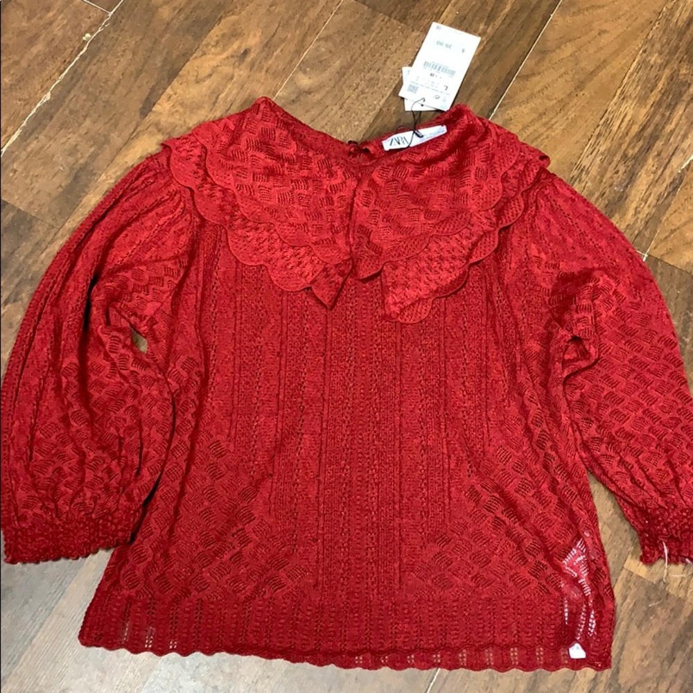Zara red lace top size large